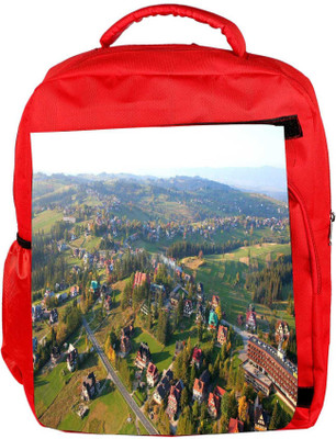 

Snoogg Eco Friendly Canvas City From The Top Designer Backpack Rucksack School Travel Unisex Casual Canvas Bag Bookbag Satchel 5 L Backpack(Red)