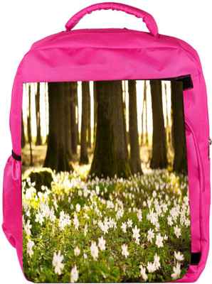

Snoogg Eco Friendly Canvas Small White Flowers Designer Backpack Rucksack School Travel Unisex Casual Canvas Bag Bookbag Satchel 5 L Backpack(Pink)