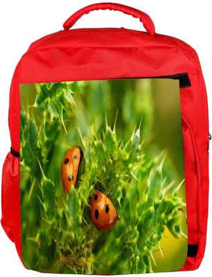 

Snoogg Eco Friendly Canvas Beatelin Green Leaves Designer Backpack Rucksack School Travel Unisex Casual Canvas Bag Bookbag Satchel 5 L Backpack(Red)
