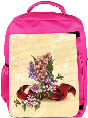 

Snoogg Eco Friendly Canvas Floral Vector Background Illustration With Bow And Floral Bouquet Backpack Rucksack School Travel Unisex Casual Canvas Bag Bookbag Satchel 5 L Backpack(Pink)