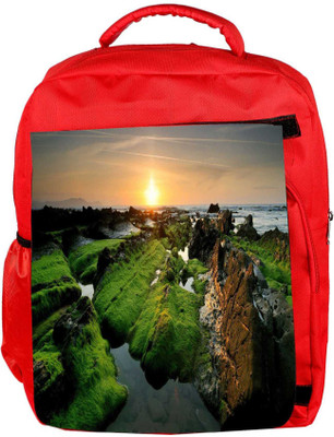

Snoogg Eco Friendly Canvas Green Abstract Mountain Designer Backpack Rucksack School Travel Unisex Casual Canvas Bag Bookbag Satchel 5 L Backpack(Red)