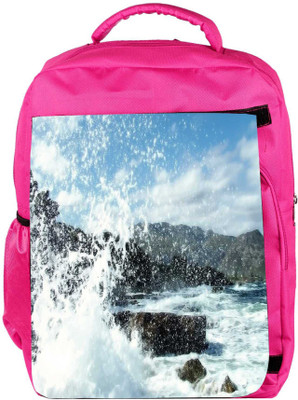 Snoogg Eco Friendly Canvas Water Waves Hitting The Shore Designer Backpack Rucksack School Travel Unisex Casual Canvas Bag Bookbag Satchel 5 L Backpack(Pink)