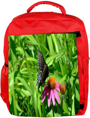 

Snoogg Eco Friendly Canvas Black Butterfly In Pink Flower Designer Backpack Rucksack School Travel Unisex Casual Canvas Bag Bookbag Satchel 5 L Backpack(Red)
