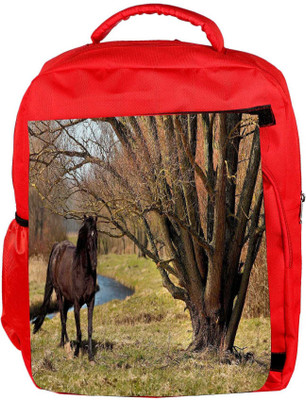 

Snoogg Eco Friendly Canvas Black Horse And Tree Designer Backpack Rucksack School Travel Unisex Casual Canvas Bag Bookbag Satchel 5 L Backpack(Red)