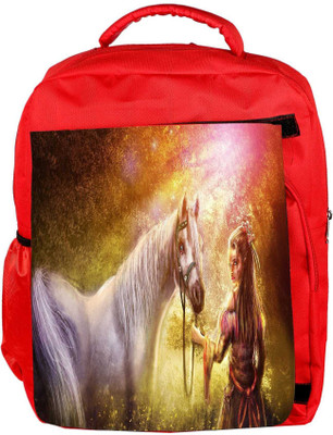 

Snoogg Eco Friendly Canvas Girl Horse Wood Art Designer Backpack Rucksack School Travel Unisex Casual Canvas Bag Bookbag Satchel 5 L Backpack(Red)