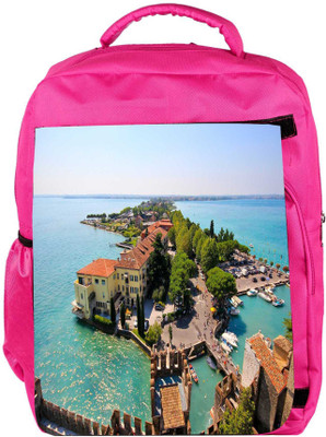 

Snoogg Eco Friendly Canvas Lake Side Houses Designer Backpack Rucksack School Travel Unisex Casual Canvas Bag Bookbag Satchel 5 L Backpack(Pink)
