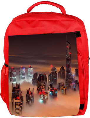 

Snoogg Eco Friendly Canvas Fog In The Top Of Building Designer Backpack Rucksack School Travel Unisex Casual Canvas Bag Bookbag Satchel 5 L Backpack(Red)