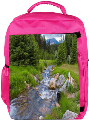 

Snoogg Eco Friendly Canvas Water Flowing Through The Garden Designer Backpack Rucksack School Travel Unisex Casual Canvas Bag Bookbag Satchel 5 L Backpack(Pink)