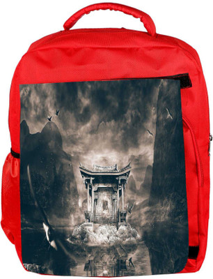 

Snoogg Eco Friendly Canvas Birds Flying Around The Small Temple Designer Backpack Rucksack School Travel Unisex Casual Canvas Bag Bookbag Satchel 5 L Backpack(Red)