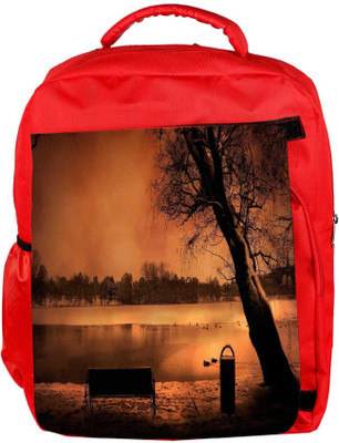 

Snoogg Eco Friendly Canvas Evening Lake View Designer Backpack Rucksack School Travel Unisex Casual Canvas Bag Bookbag Satchel 5 L Backpack(Red)