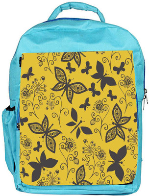 Snoogg Eco Friendly Canvas Black Butterfly Yellow Pattern Designer Backpack Rucksack School Travel Unisex Casual Canvas Bag Bookbag Satchel 5 L Backpack(Blue)