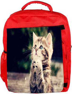 

Snoogg Eco Friendly Canvas Cat Praying Designer Backpack Rucksack School Travel Unisex Casual Canvas Bag Bookbag Satchel 5 L Backpack(Red)