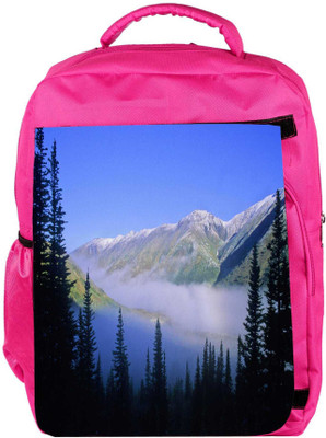 

Snoogg Eco Friendly Canvas Mountain Fog Designer Backpack Rucksack School Travel Unisex Casual Canvas Bag Bookbag Satchel 5 L Backpack(Pink)