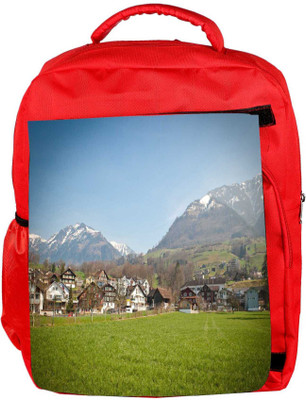 

Snoogg Eco Friendly Canvas Garden Along The City Designer Backpack Rucksack School Travel Unisex Casual Canvas Bag Bookbag Satchel 5 L Backpack(Red)