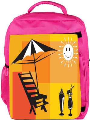 

Snoogg Eco Friendly Canvas Summer Holiday With Palm Tree And Parasol On The Beach Series 7 Backpack Rucksack School Travel Unisex Casual Canvas Bag Bookbag Satchel 5 L Backpack(Pink)