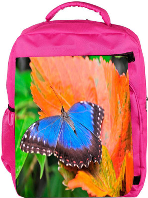 

Snoogg Eco Friendly Canvas Blue Butterfly In Orange Leaf Designer Backpack Rucksack School Travel Unisex Casual Canvas Bag Bookbag Satchel 5 L Backpack(Pink)