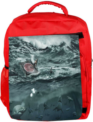 

Snoogg Eco Friendly Canvas Sharks Designer Backpack Rucksack School Travel Unisex Casual Canvas Bag Bookbag Satchel 5 L Backpack(Red)