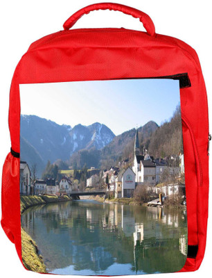 

Snoogg Eco Friendly Canvas Houses And Bridge Near The Lake Designer Backpack Rucksack School Travel Unisex Casual Canvas Bag Bookbag Satchel 5 L Backpack(Red)