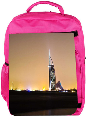 

Snoogg Eco Friendly Canvas Night View At Dubai Designer Backpack Rucksack School Travel Unisex Casual Canvas Bag Bookbag Satchel 5 L Backpack(Pink)