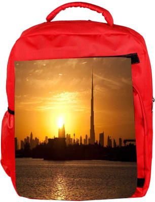 Snoogg Eco Friendly Canvas Sunset In Dubai Designer Backpack Rucksack School Travel Unisex Casual Canvas Bag Bookbag Satchel 5 L Backpack(Red)