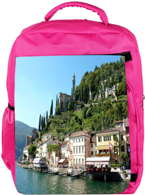 

Snoogg Eco Friendly Canvas White Buildings Designer Backpack Rucksack School Travel Unisex Casual Canvas Bag Bookbag Satchel 5 L Backpack(Pink)