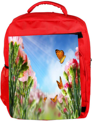 

Snoogg Eco Friendly Canvas Butterfly On Flowers Backpack Rucksack School Travel Unisex Casual Canvas Bag Bookbag Satchel 5 L Backpack(Red)