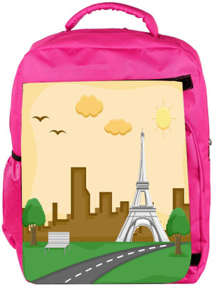 

Snoogg Eco Friendly Canvas France Eiffel Tower Cartoon Background Vector Backpack Rucksack School Travel Unisex Casual Canvas Bag Bookbag Satchel 5 L Backpack(Pink)