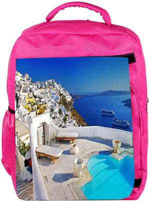 

Snoogg Eco Friendly Canvas White House Beside The Pool Designer Backpack Rucksack School Travel Unisex Casual Canvas Bag Bookbag Satchel 5 L Backpack(Pink)