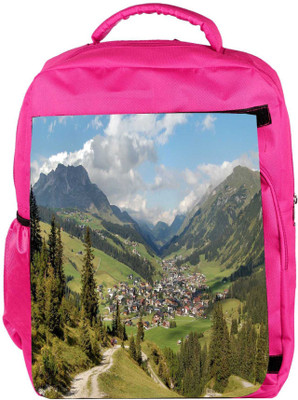 

Snoogg Eco Friendly Canvas Houses And Trees Designer Backpack Rucksack School Travel Unisex Casual Canvas Bag Bookbag Satchel 5 L Backpack(Pink)