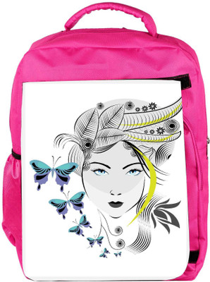 

Snoogg Eco Friendly Canvas Abstract Woman With Elegant Hair Style And Blue Butterflies Backpack Rucksack School Travel Unisex Casual Canvas Bag Bookbag Satchel 5 L Backpack(Pink)
