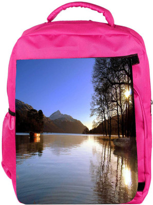 

Snoogg Eco Friendly Canvas Lake Side Trees Designer Backpack Rucksack School Travel Unisex Casual Canvas Bag Bookbag Satchel 5 L Backpack(Pink)