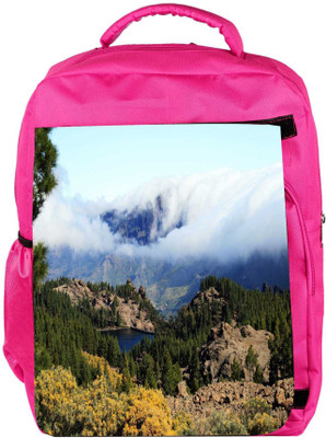 

Snoogg Eco Friendly Canvas Cloudy Mountain Designer Backpack Rucksack School Travel Unisex Casual Canvas Bag Bookbag Satchel 5 L Backpack(Pink)