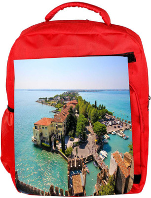 

Snoogg Eco Friendly Canvas Lake Side Houses Designer Backpack Rucksack School Travel Unisex Casual Canvas Bag Bookbag Satchel 5 L Backpack(Red)