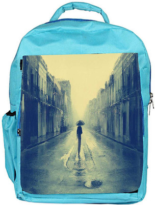 

Snoogg Eco Friendly Canvas Walking Through The Rainy City Designer Backpack Rucksack School Travel Unisex Casual Canvas Bag Bookbag Satchel 5 L Backpack(Blue)