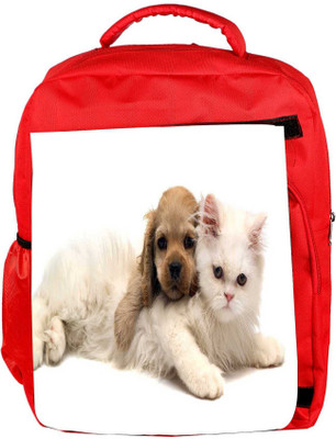 

Snoogg Eco Friendly Canvas Puppy With Persian Cat Designer Backpack Rucksack School Travel Unisex Casual Canvas Bag Bookbag Satchel 5 L Backpack(Red)