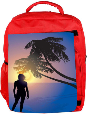 

Snoogg Eco Friendly Canvas Tropical Sunrise Backpack Rucksack School Travel Unisex Casual Canvas Bag Bookbag Satchel 5 L Backpack(Red)