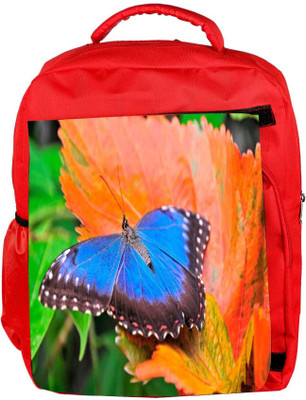 

Snoogg Eco Friendly Canvas Blue Butterfly In Orange Leaf Designer Backpack Rucksack School Travel Unisex Casual Canvas Bag Bookbag Satchel 5 L Backpack(Red)