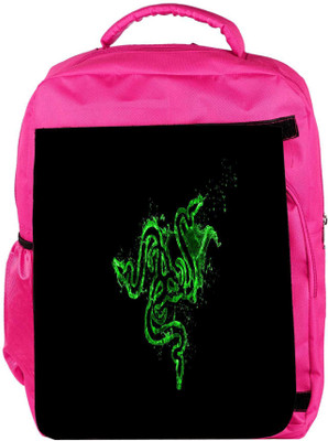

Snoogg Eco Friendly Canvas Green Razer Logo Designer Backpack Rucksack School Travel Unisex Casual Canvas Bag Bookbag Satchel 5 L Backpack(Pink)