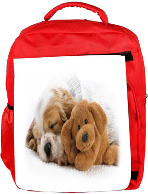 

Snoogg Eco Friendly Canvas Puppy Sleepng With Teddy Designer Backpack Rucksack School Travel Unisex Casual Canvas Bag Bookbag Satchel 5 L Backpack(Red)