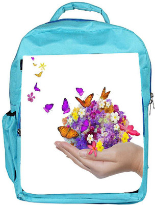 

Snoogg Eco Friendly Canvas Hand Holds Flower Spill Many Flowers And Butterfly Backpack Rucksack School Travel Unisex Casual Canvas Bag Bookbag Satchel 5 L Backpack(Blue)
