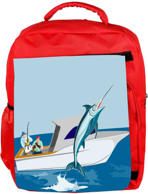 

Snoogg Eco Friendly Canvas Blue Marlin Fish Jumping Retro Backpack Rucksack School Travel Unisex Casual Canvas Bag Bookbag Satchel 5 L Backpack(Red)