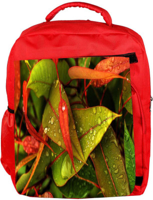 

Snoogg Eco Friendly Canvas Water Drops On Leaf Designer Backpack Rucksack School Travel Unisex Casual Canvas Bag Bookbag Satchel 5 L Backpack(Red)