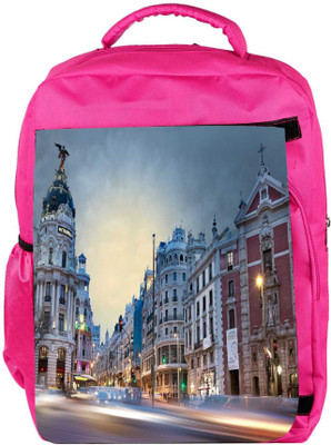 

Snoogg Eco Friendly Canvas White Buildings Designer Backpack Rucksack School Travel Unisex Casual Canvas Bag Bookbag Satchel 5 L Backpack(Pink)