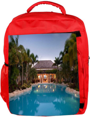 

Snoogg Eco Friendly Canvas Evening Veiw Of Resort Designer Backpack Rucksack School Travel Unisex Casual Canvas Bag Bookbag Satchel 5 L Backpack(Red)