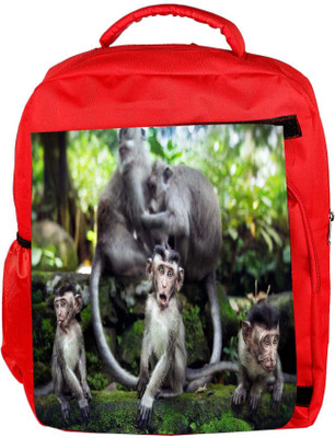 

Snoogg Eco Friendly Canvas Monkey Babies Designer Backpack Rucksack School Travel Unisex Casual Canvas Bag Bookbag Satchel 5 L Backpack(Red)