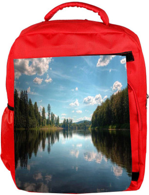 

Snoogg Eco Friendly Canvas Lake And The Jungle Designer Backpack Rucksack School Travel Unisex Casual Canvas Bag Bookbag Satchel 5 L Backpack(Red)