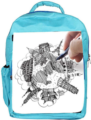 

Snoogg Eco Friendly Canvas Hand Drawing The Dream Travel Around The World Backpack Rucksack School Travel Unisex Casual Canvas Bag Bookbag Satchel 5 L Backpack(Blue)