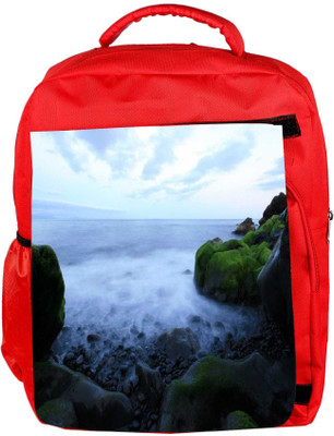 

Snoogg Eco Friendly Canvas Sea Side Green Rocks Designer Backpack Rucksack School Travel Unisex Casual Canvas Bag Bookbag Satchel 5 L Backpack(Red)