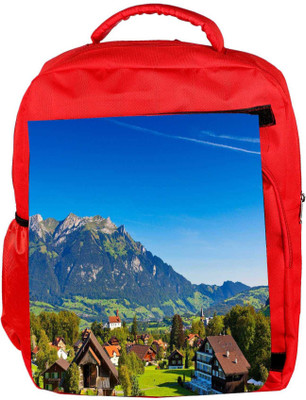 

Snoogg Eco Friendly Canvas Abstract Houses And Mountain Designer Backpack Rucksack School Travel Unisex Casual Canvas Bag Bookbag Satchel 5 L Backpack(Red)