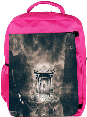 

Snoogg Eco Friendly Canvas Birds Flying Around The Small Temple Designer Backpack Rucksack School Travel Unisex Casual Canvas Bag Bookbag Satchel 5 L Backpack(Pink)